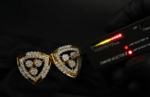 Triangular Cluster Moissanite Earrings 925 Sterling Silver Gold Plated Studs