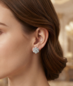 Real Floral Cluster Moissanite Stud Earrings in 925 Sterling Silver.