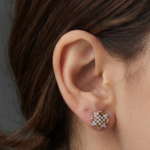 Lattice Shape Moissanite Stud Earrings In 925 Sterling Silver.