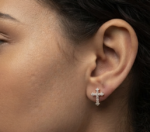 Real Moissanite Cross Stud Earrings For Women's Wear In 925 Sterling Silver.