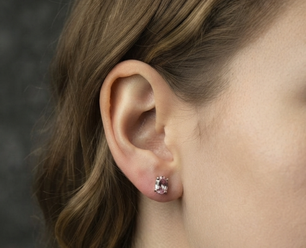 Pink CZ Women's Wear Stud Earrings Oval Shape In 925 Sterling Silver.