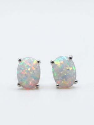 Opal Stud Earrings Oval Shape for Women's Wear In 925 Sterling Silver