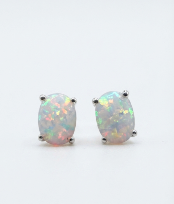 Opal Stud Earrings Oval Shape for Women's Wear In 925 Sterling Silver