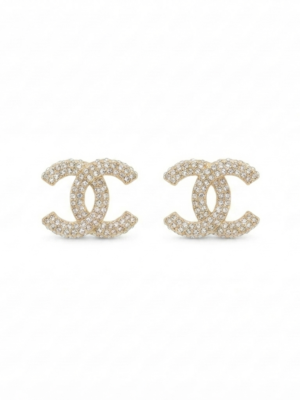Iced Out Double C Logo Moissanite Stud Earrings in 925 Sterling Silver