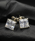 Tester Passing Moissanite Stud Earrings Princess Shape For Women's Wear In 925 Silver.