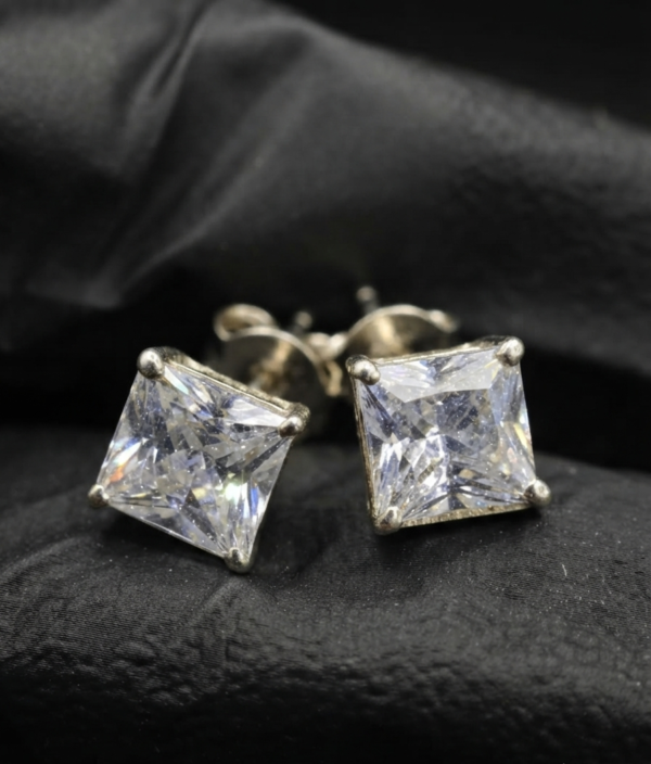 Tester Passing Moissanite Stud Earrings Princess Shape For Women's Wear In 925 Silver.