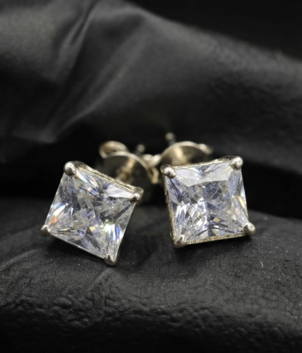 Tester Passing Moissanite Stud Earrings Princess Shape For Women's Wear In 925 Silver.