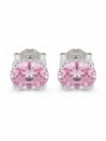 Pink CZ Women's Wear Stud Earrings Oval Shape In 925 Sterling Silver.