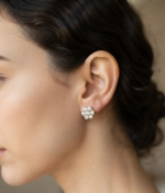 Floral Cluster Moissanite Stud Earrings In 925 Sterling Silver.