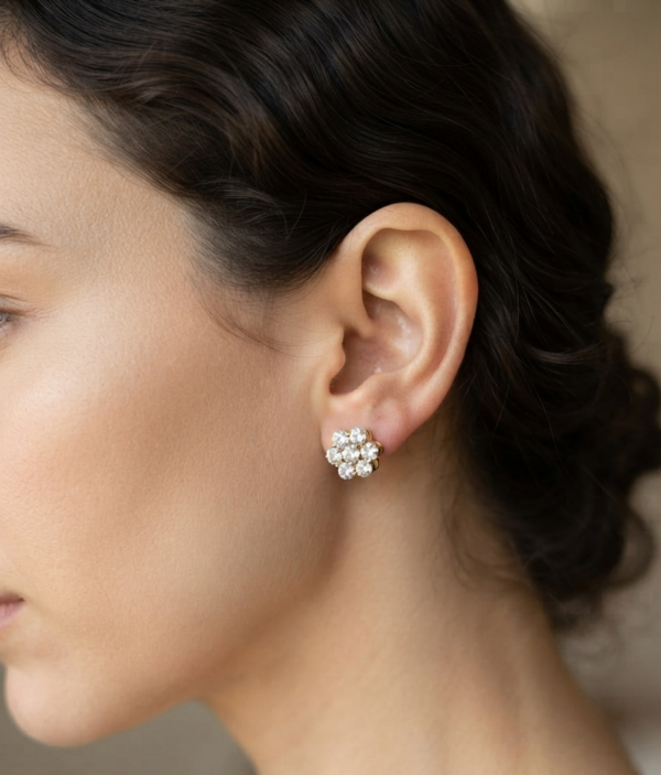 Floral Cluster Moissanite Stud Earrings In 925 Sterling Silver.