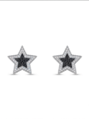 Star Moissanite Stud Earrings Two Tone 925 Sterling Silver Women Jewelry
