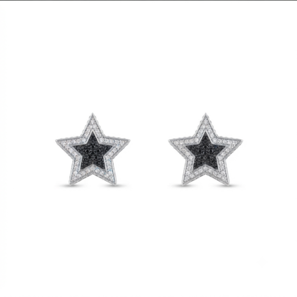 Star Moissanite Stud Earrings Two Tone 925 Sterling Silver Women Jewelry