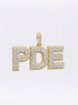 Real Moissanite Custom "PDE" Letter Pendant For Women's Wear In 925 Sterling Silver.
