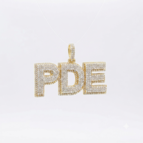 Real Moissanite Custom "PDE" Letter Pendant For Women's Wear In 925 Sterling Silver.