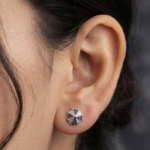 Purple CZ Stud Earrings For Women's Wear In 925 Silver.