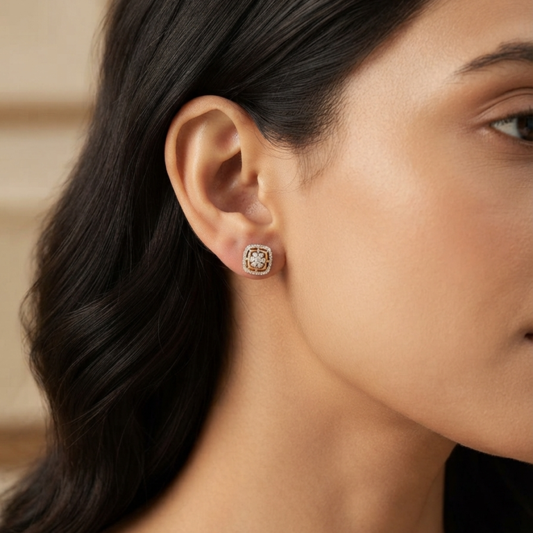 Genuine Moissanite Stud Earrings For Women's Wear In 925 Sterling Silver.