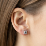 Black & White Moissanite Square Halo Stud Earrings in 925 Sterling Silver for Women