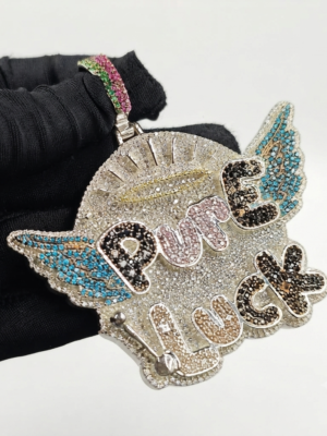 Iced Out Pendant Custom Name CZ With Angel Wings In 925 Sterling Silver
