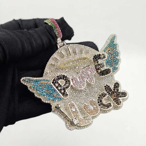 Iced Out Pendant Custom Name CZ With Angel Wings In 925 Sterling Silver