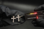Real Moissanite Cross Stud Earrings For Women's Wear In 925 Sterling Silver.