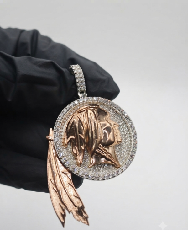 Real Custom Chief Head Moissanite Pendant For Men's Wear In 925 Sterling Silver.