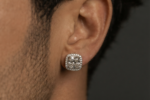 Real Moissanite Stud Earrings Cushion Shape in 925 Sterling Silver.
