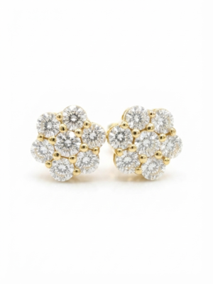 VVS Floral Cluster Moissanite Stud Earrings In 925 Sterling Silver.