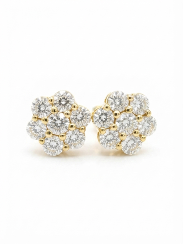 VVS Floral Cluster Moissanite Stud Earrings In 925 Sterling Silver.