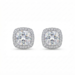 Real Moissanite Stud Earrings Cushion Shape in 925 Sterling Silver.