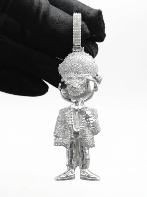 Genuine Moissanite Cartoon Figure Pendant For Men's In 925 Sterling Silver.