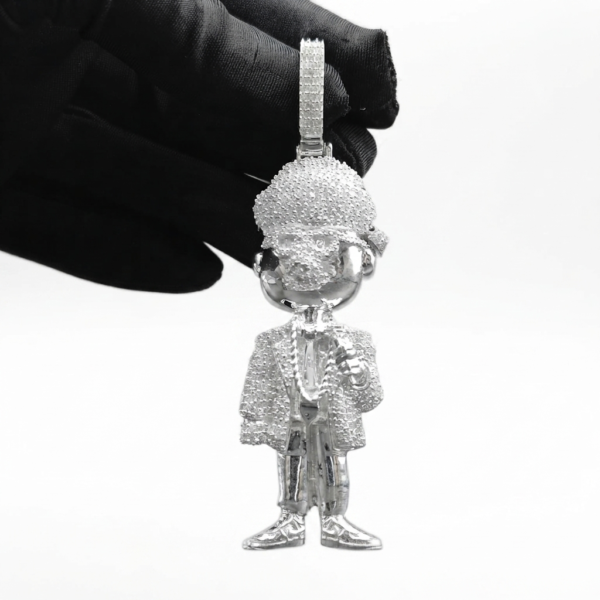 Genuine Moissanite Cartoon Figure Pendant For Men's In 925 Sterling Silver.