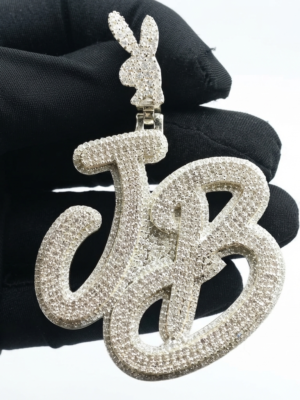 Tester Passing Moissanite "JB" Pendant In 925 Sterling Silver.