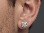Real Moissanite Stud Earrings Cushion Shape in 925 Sterling Silver.