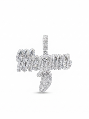 Momma Moissanite Script Pendant For Women's Wear In 925 Sterling Silver