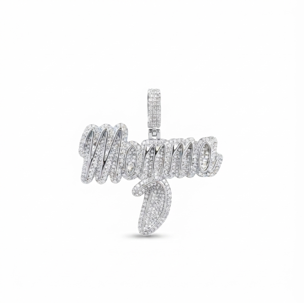 Momma Moissanite Script Pendant For Women's Wear In 925 Sterling Silver