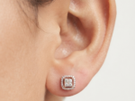 Round Cluster Halo Diamond Stud Earrings 925 Sterling Silver.