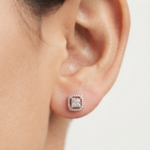 Round Cluster Halo Diamond Stud Earrings 925 Sterling Silver.