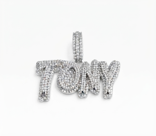 Tester-Passing Moissanite TONY Name Pendant Customised In 925 Sterling Silver.