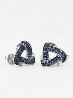 Blue CZ Knot Stud Earrings For Women's Wear In 925 Sterling Silver