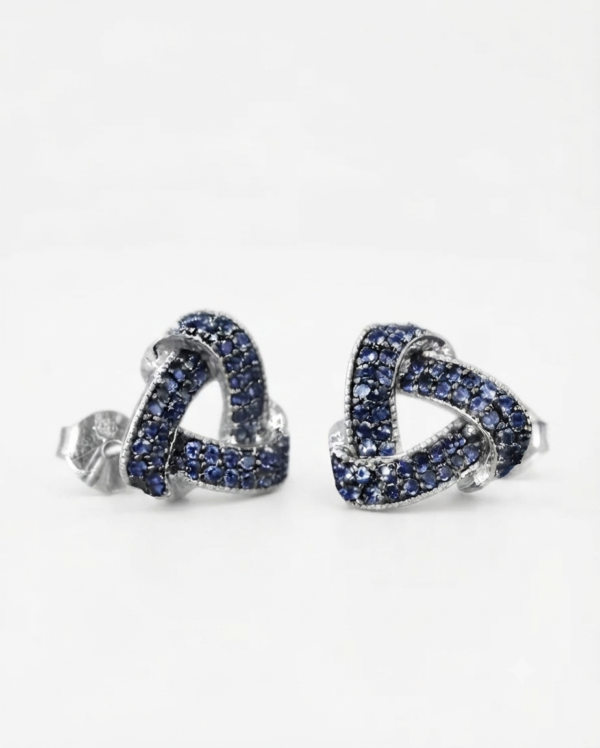 Blue CZ Knot Stud Earrings For Women's Wear In 925 Sterling Silver