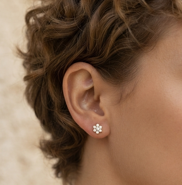 Floral Cluster Moissanite Stud Earrings In 925 Sterling Silver.
