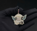 Iced Out Pendant Custom Name CZ With Angel Wings In 925 Sterling Silver