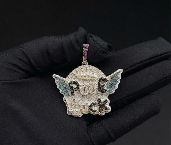 Iced Out Pendant Custom Name CZ With Angel Wings In 925 Sterling Silver
