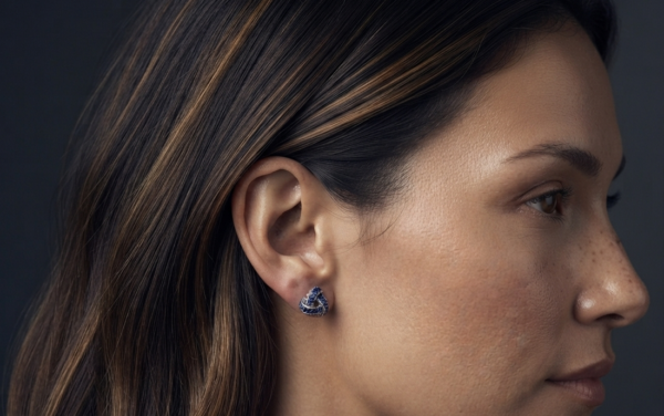Blue CZ Knot Stud Earrings For Women's Wear In 925 Sterling Silver