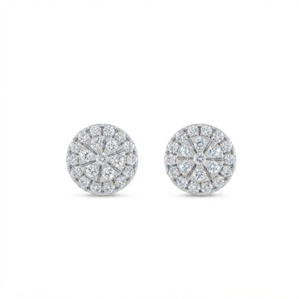 Classic Round Halo Moissanite Cluster Stud Earrings | 925 Sterling Silver