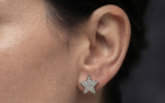 Brilliant Star Shape Moissanite Stud Earrings Pave Set In 925 Sterling Silver.