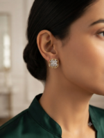 Women's Stud Earring Floral Cluster Shape In 925 Sterling Silver.