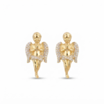 Praying Angel Moissanite Stud Earrings – Gold Finish Hip-Hop Jewelry