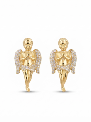Praying Angel Moissanite Stud Earrings – Gold Finish Hip-Hop Jewelry