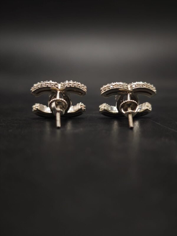 Iced Out Double C Logo Moissanite Stud Earrings in 925 Sterling Silver